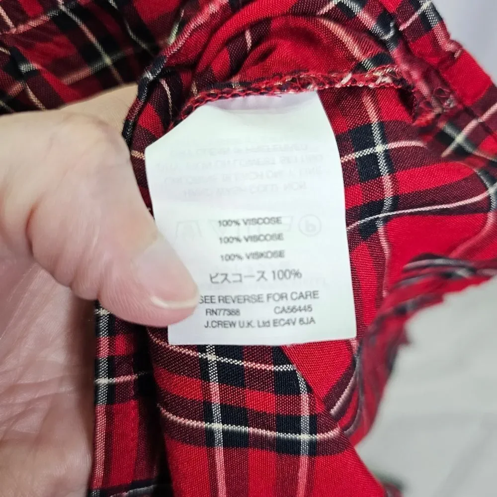 Madewell Red Plaid Tiered Button Back Swing Top Size Small